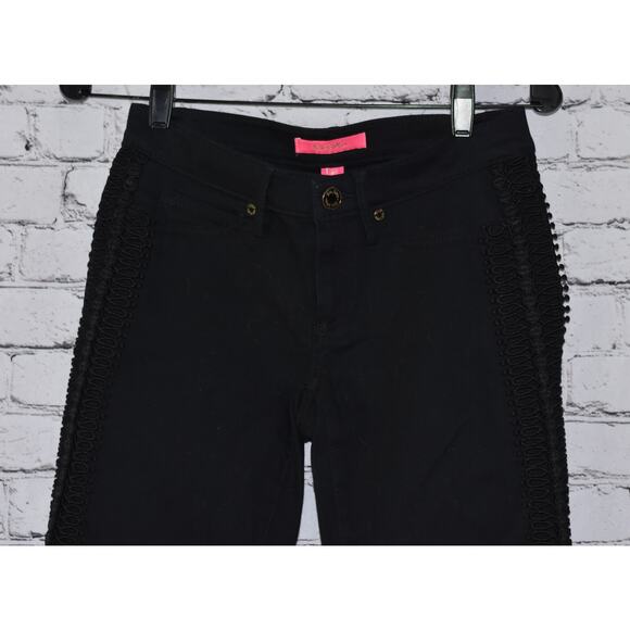 Lilly Pulitzer Onyx South Ocean Lace Trim Skinny Jeans Size 2 - Picture 4 of 12